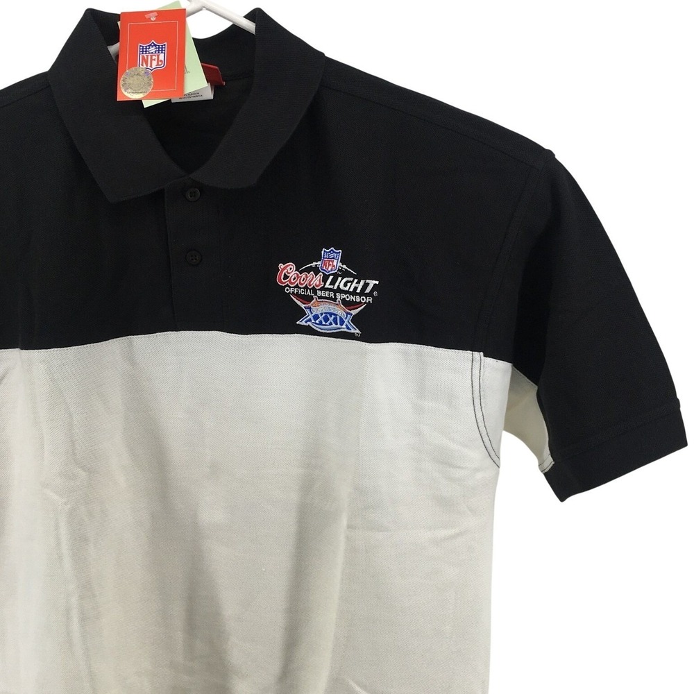 NFL Polo Shirt Mens Large Black White Coors Light Super Bowl‎ XXXIX Football SS